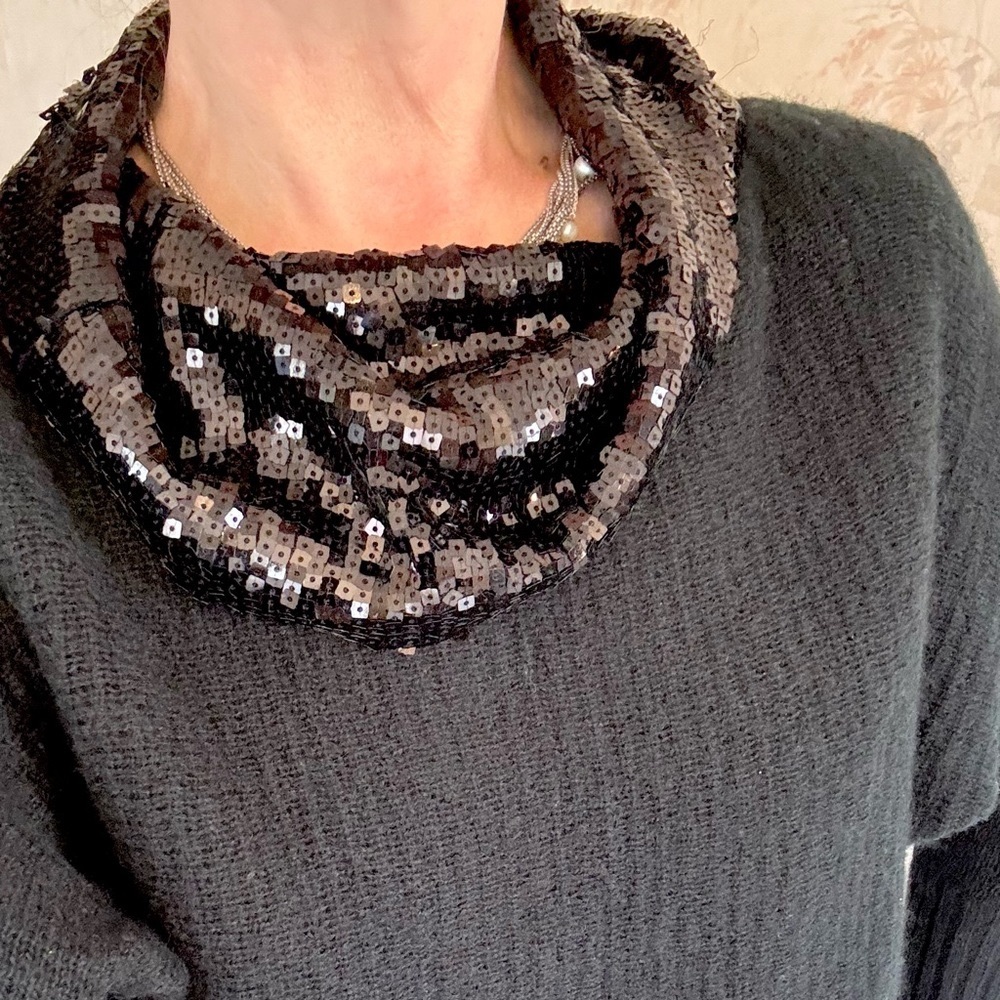Charlotte Ruse Black Sequin Cowl Neck Dolman Sweater L NWT.